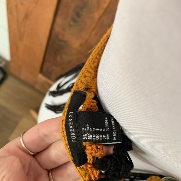 Fringed Crochet Crop Yellow Rust Black Size S 70s - Picture 5 of 5